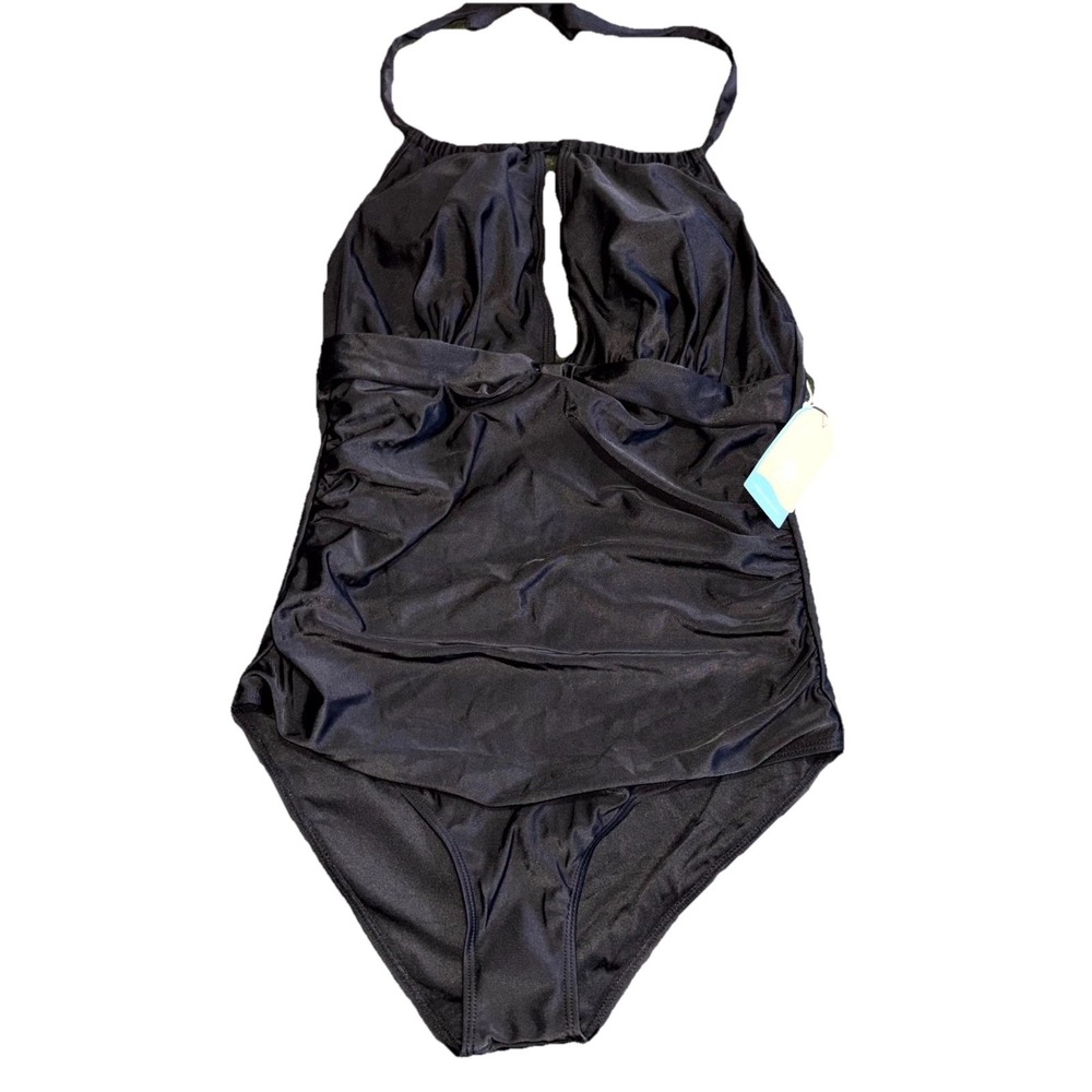 Smismivo‎ Charm Your Heart Swimsuit One Piece Womens L Black Stretch Halter Neck